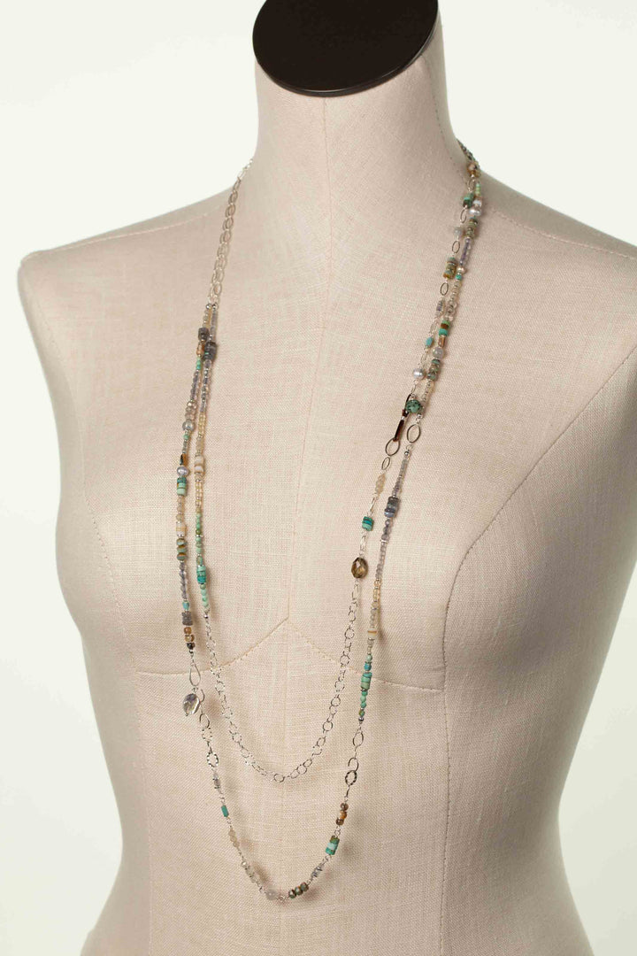 Mystic 74-76" Abalone, Turquoise, Labradorite Collage Necklace