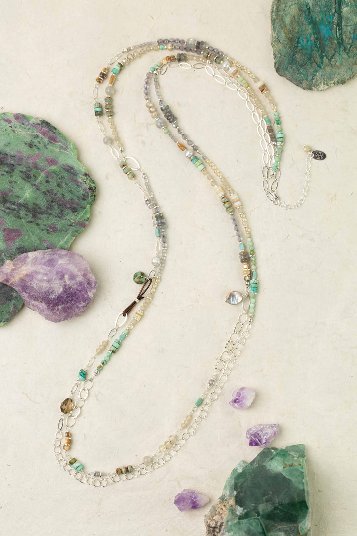 Mystic 74-76" Abalone, Turquoise, Labradorite Collage Necklace