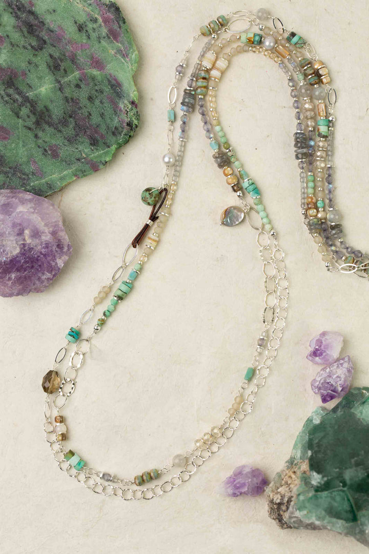 Mystic 74-76" Abalone, Turquoise, Labradorite Collage Necklace