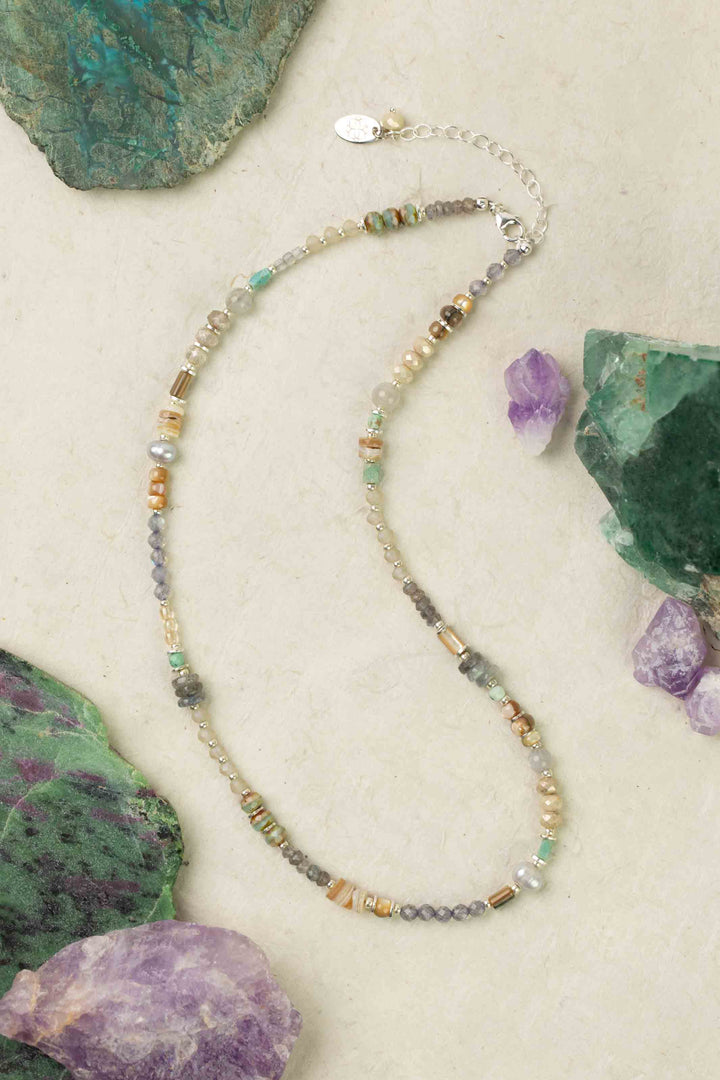 Mystic 16-18" Abalone, Turquoise, Czech Glass Simple Necklace
