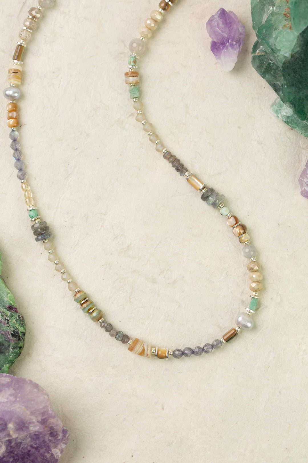 Mystic 16-18" Abalone, Turquoise, Czech Glass Simple Necklace