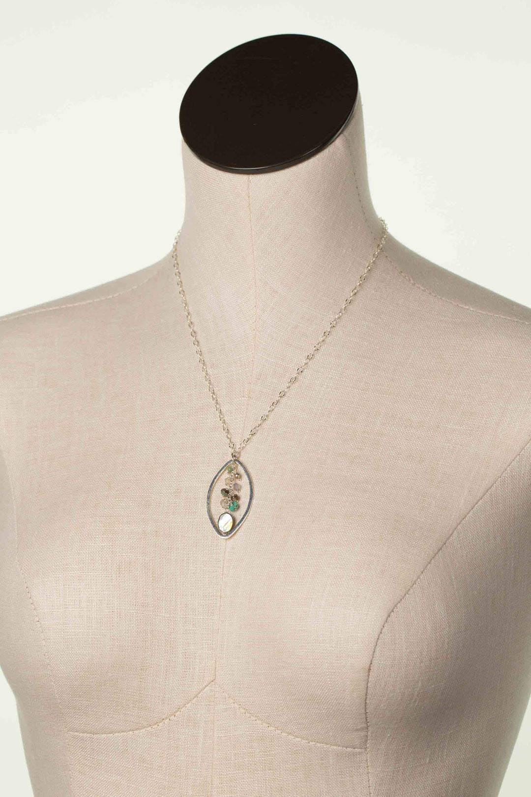Mystic 18-20" Abalone, Turquoise, Pearl With Gemstone Cluster Dangle Cluster Necklace