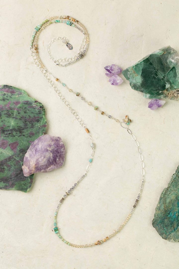 Mystic 37.5-39.5" Abalone, Turquoise, Labradorite Collage Necklace