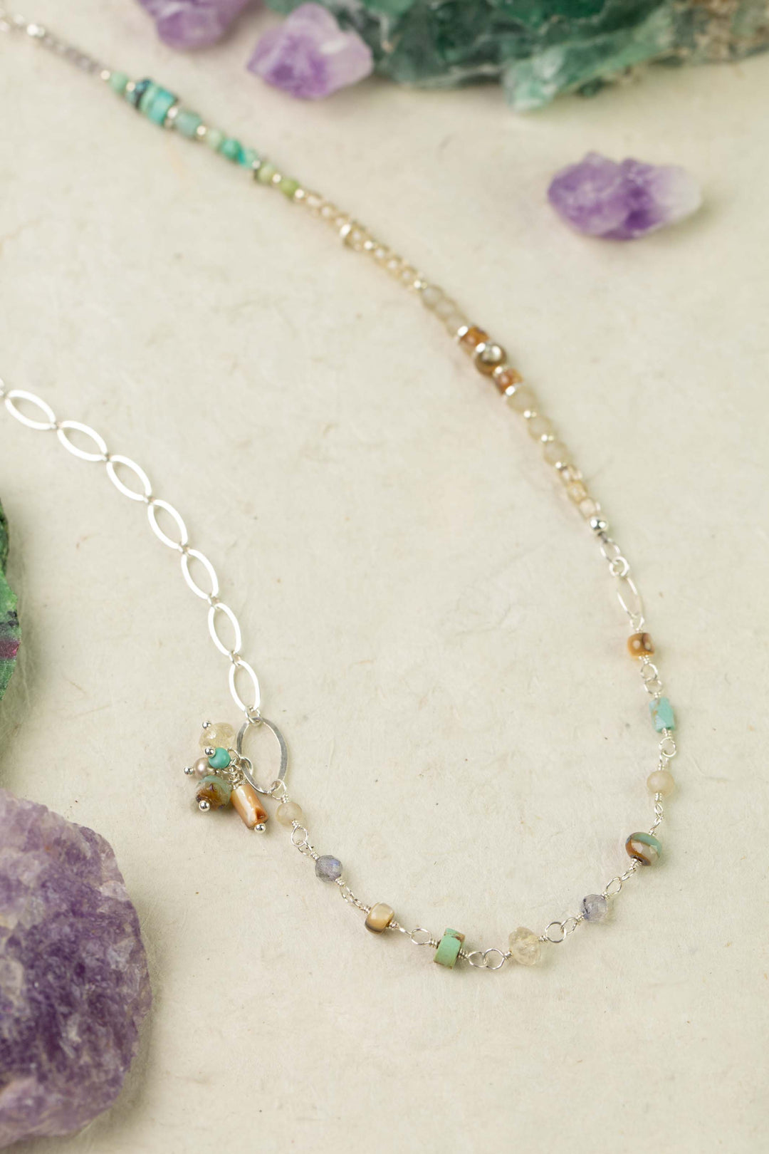 Mystic 37.5-39.5" Abalone, Turquoise, Labradorite Collage Necklace