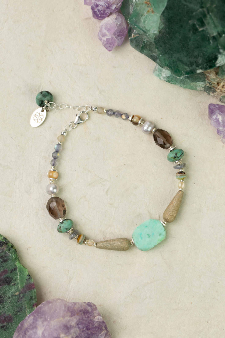 Mystic 7.5-8.5" Turquoise, Czech Glass, Pearl Simple Bracelet