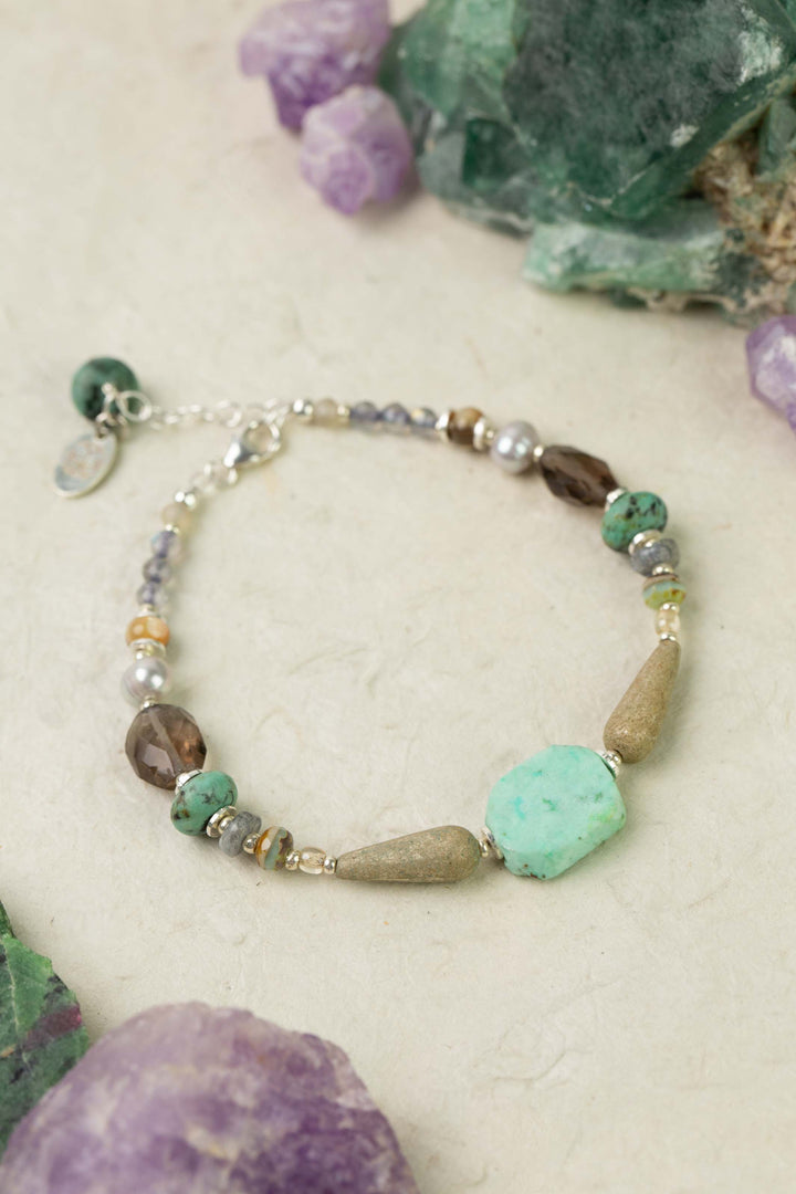 Mystic 7.5-8.5" Turquoise, Czech Glass, Pearl Simple Bracelet