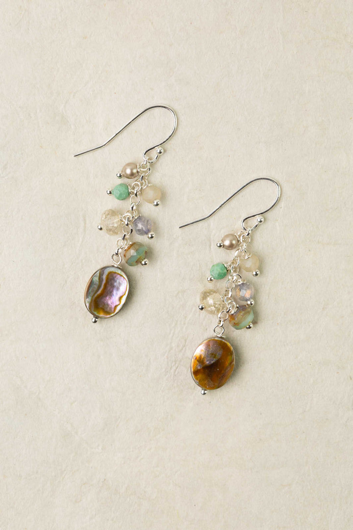 Mystic Abalone, Czech Glass, Turquoise Cluster Earrings