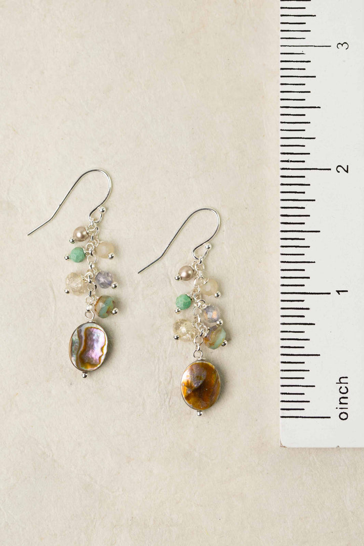 Mystic Abalone, Czech Glass, Turquoise Cluster Earrings