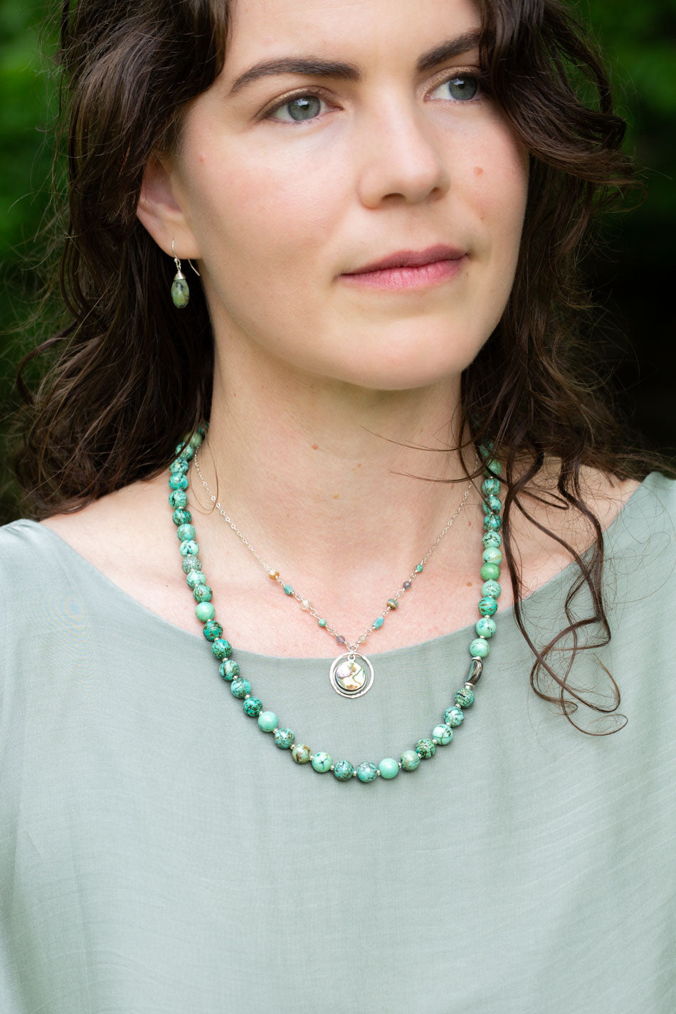Mystic 16-18" Abalone And Turquoise Simple Necklace