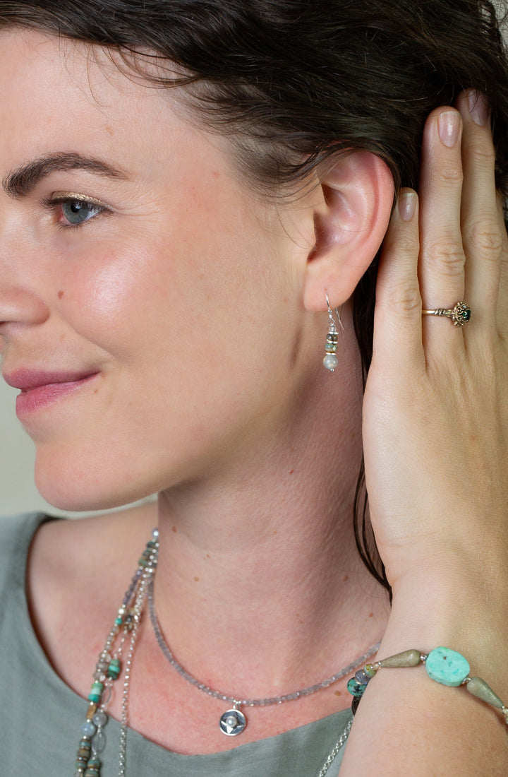 Mystic Czech Glass, Abalone, Labradorite Simple Earrings