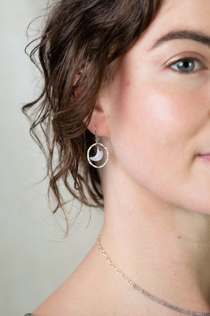 Mystic Rainbow Moonstone Crescent Moon Simple Earrings
