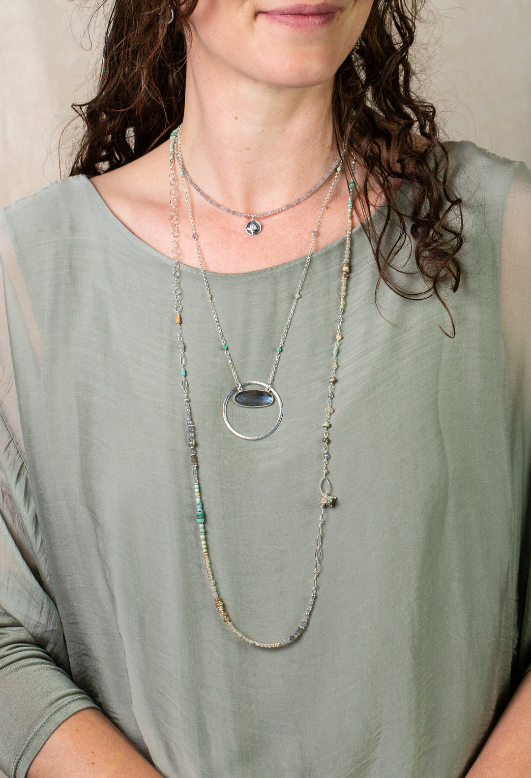Mystic 37.5-39.5" Abalone, Turquoise, Labradorite Collage Necklace