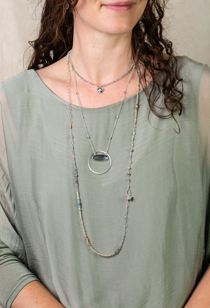 Mystic 37.5-39.5" Abalone, Turquoise, Labradorite Collage Necklace