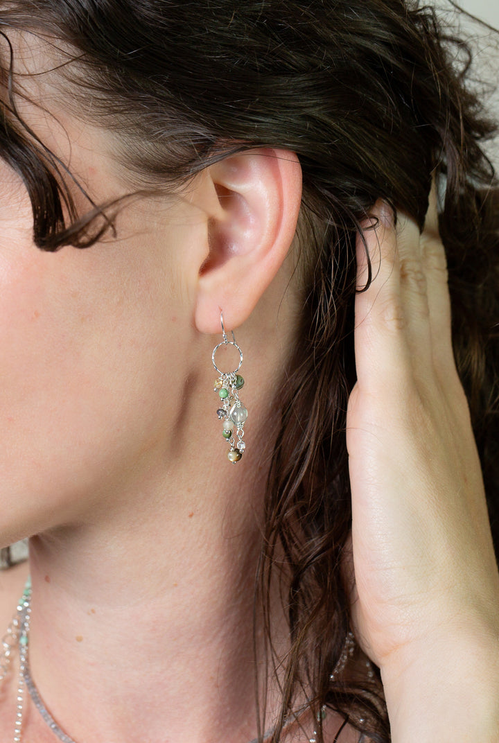 Mystic Turquoise, Abalone, Labradorite Dangle Earrings