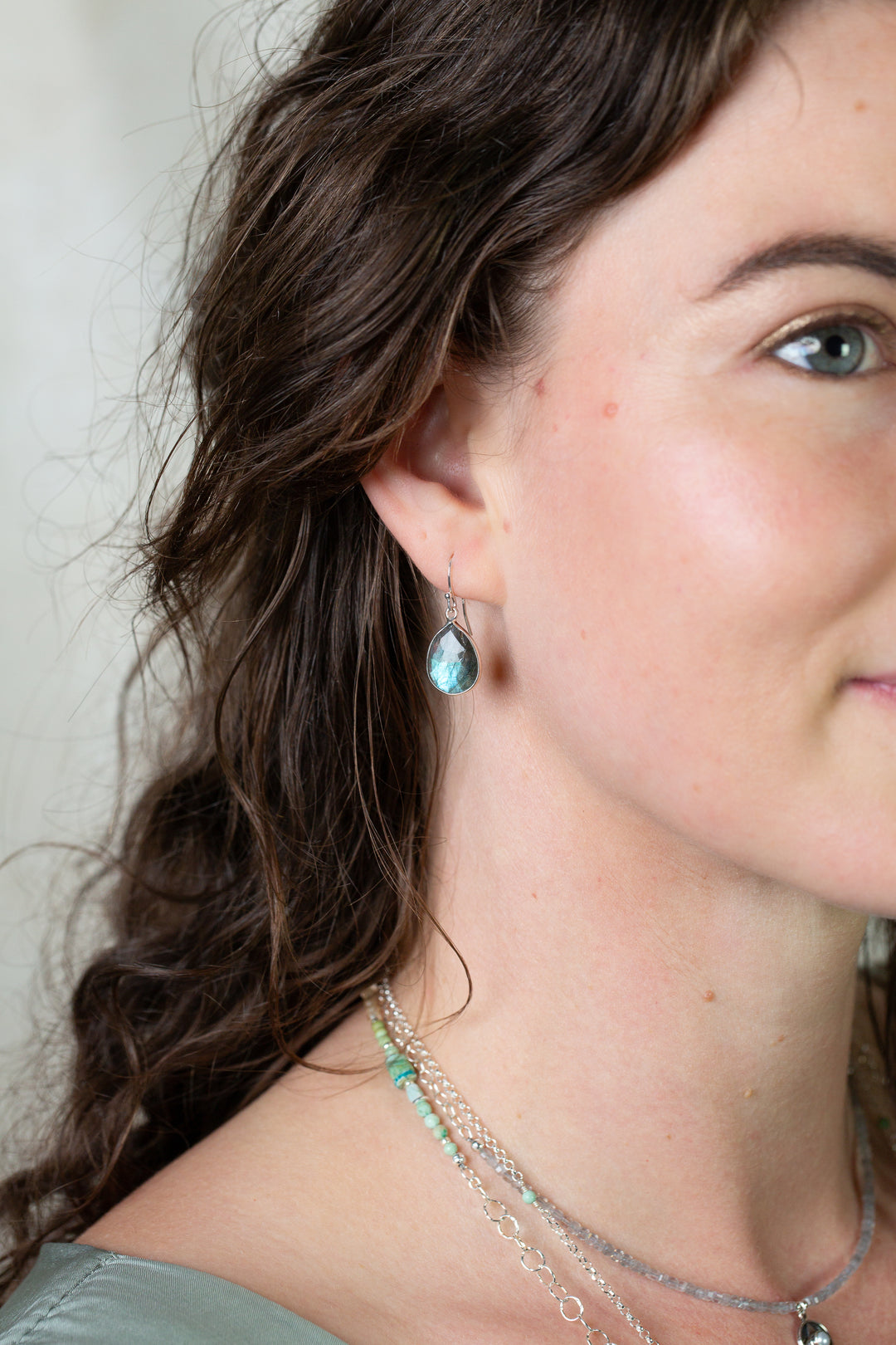 Mystic Labradorite Teardrop Bezel Simple Earrings