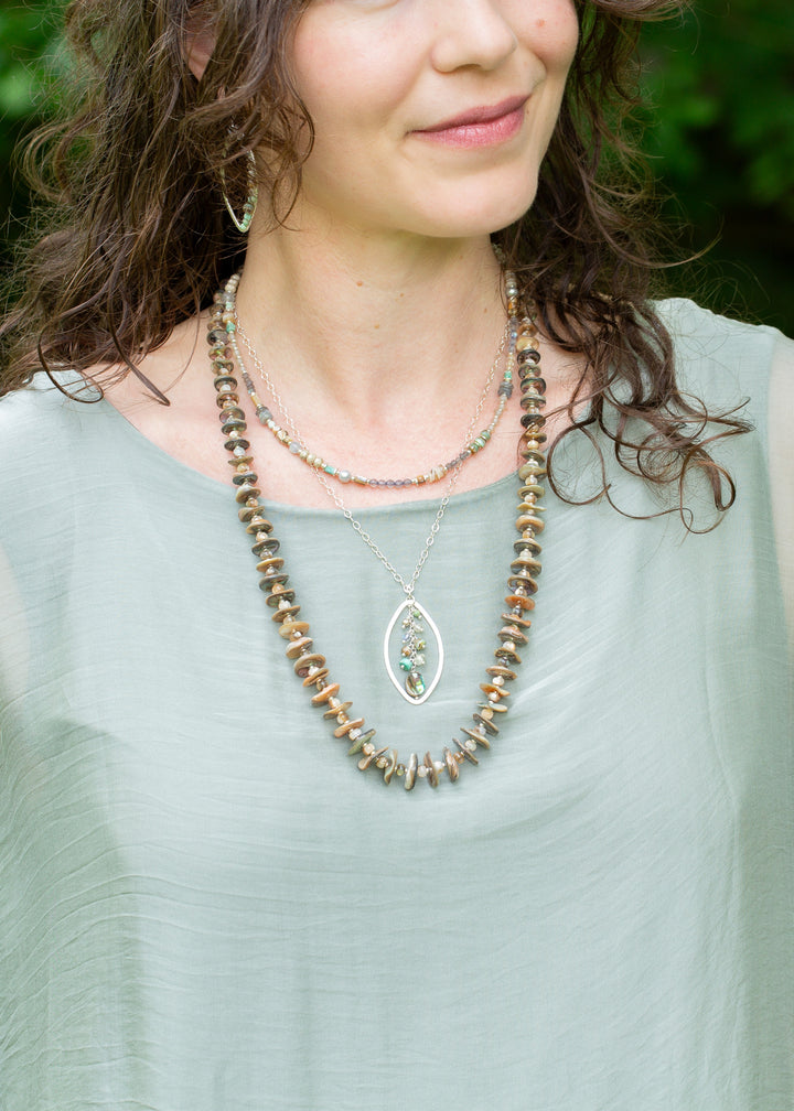 Mystic 16-18" Abalone, Turquoise, Czech Glass Simple Necklace