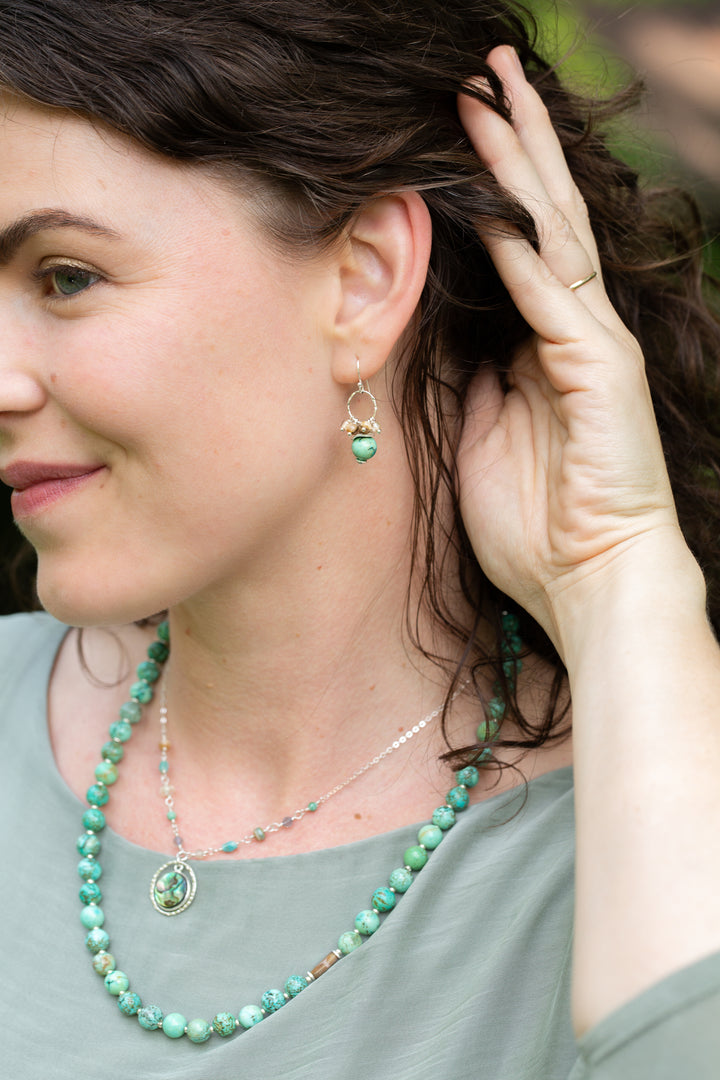 Mystic Turquoise, Abalone Cluster Earrings