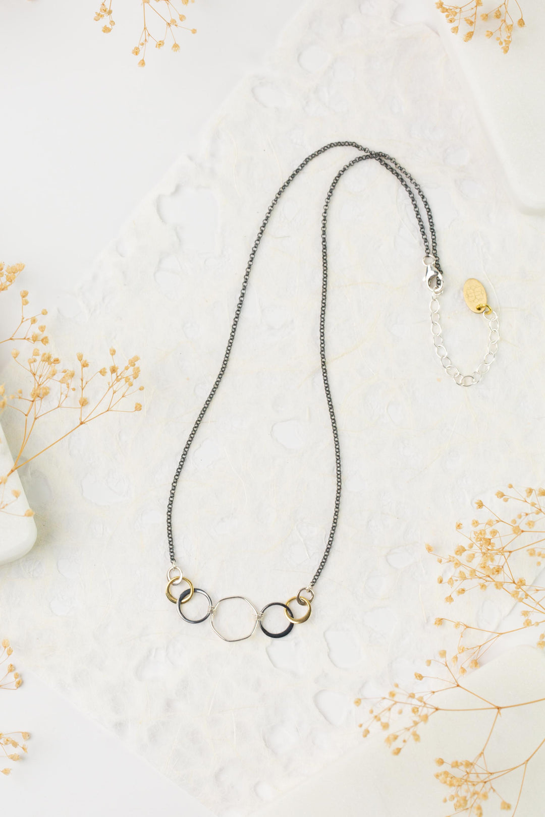 Nightfall 16-18" Mixed Metal Hoops Simple Necklace