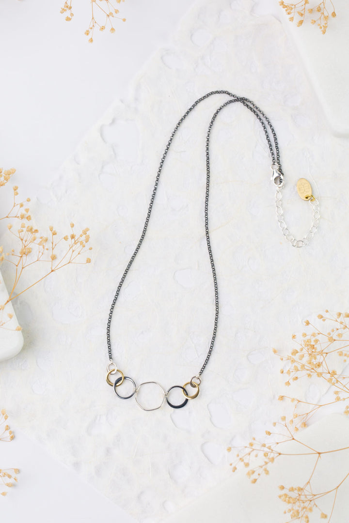 Nightfall 16-18" Mixed Metal Hoops Simple Necklace