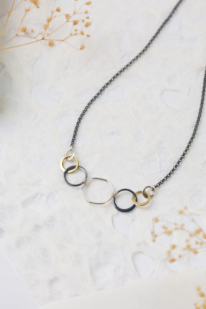 Nightfall 16-18" Mixed Metal Hoops Simple Necklace