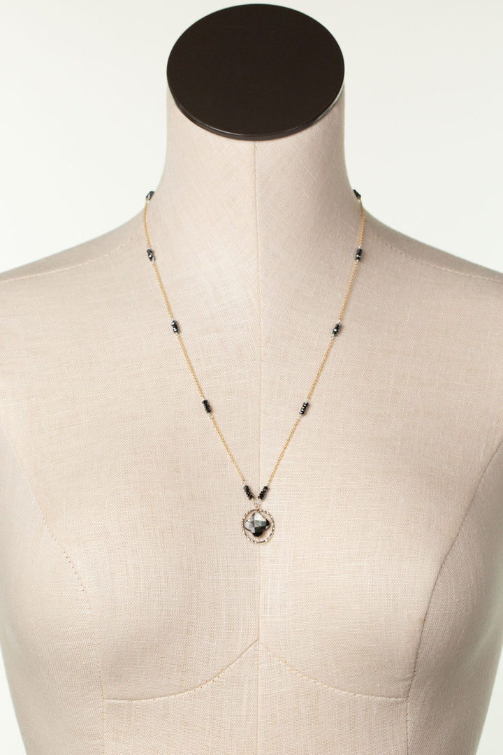 Nightfall 21-23" Black Hematite Rondelle With Black Lip Shell Clover Collage Necklace