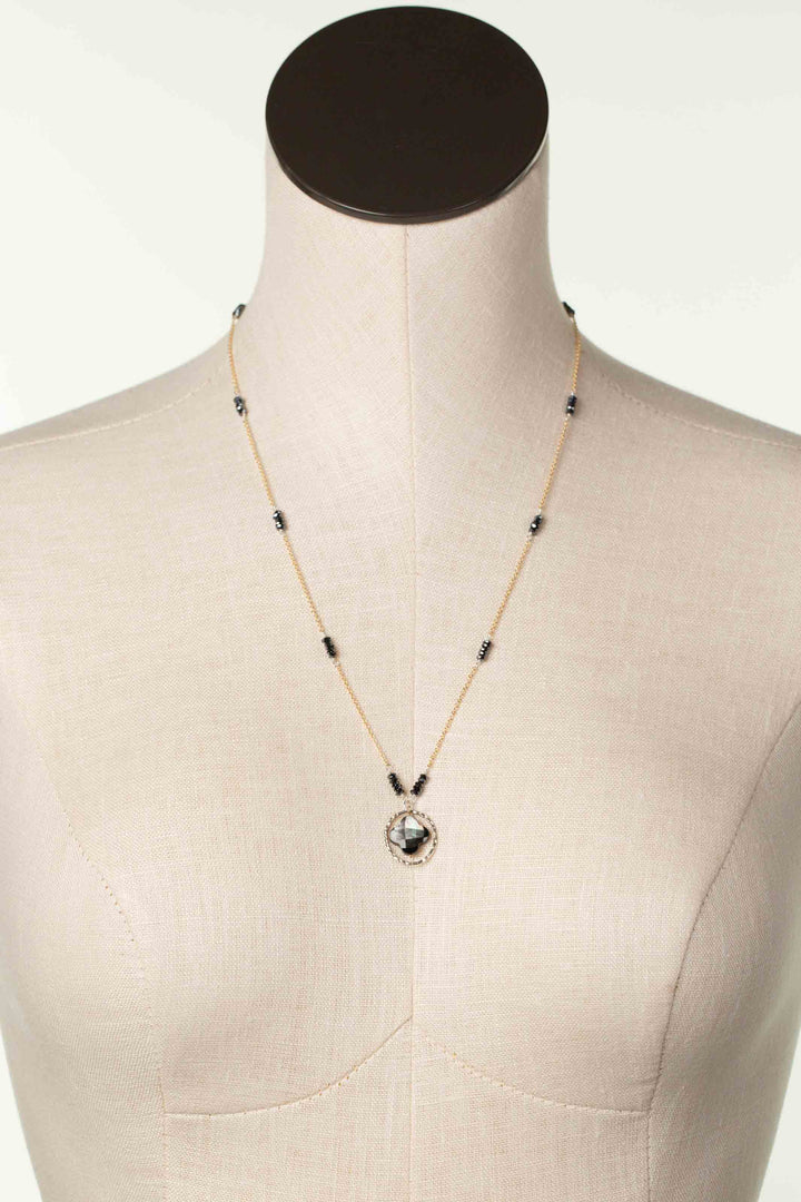 Nightfall 21-23" Black Hematite Rondelle With Black Lip Shell Clover Collage Necklace