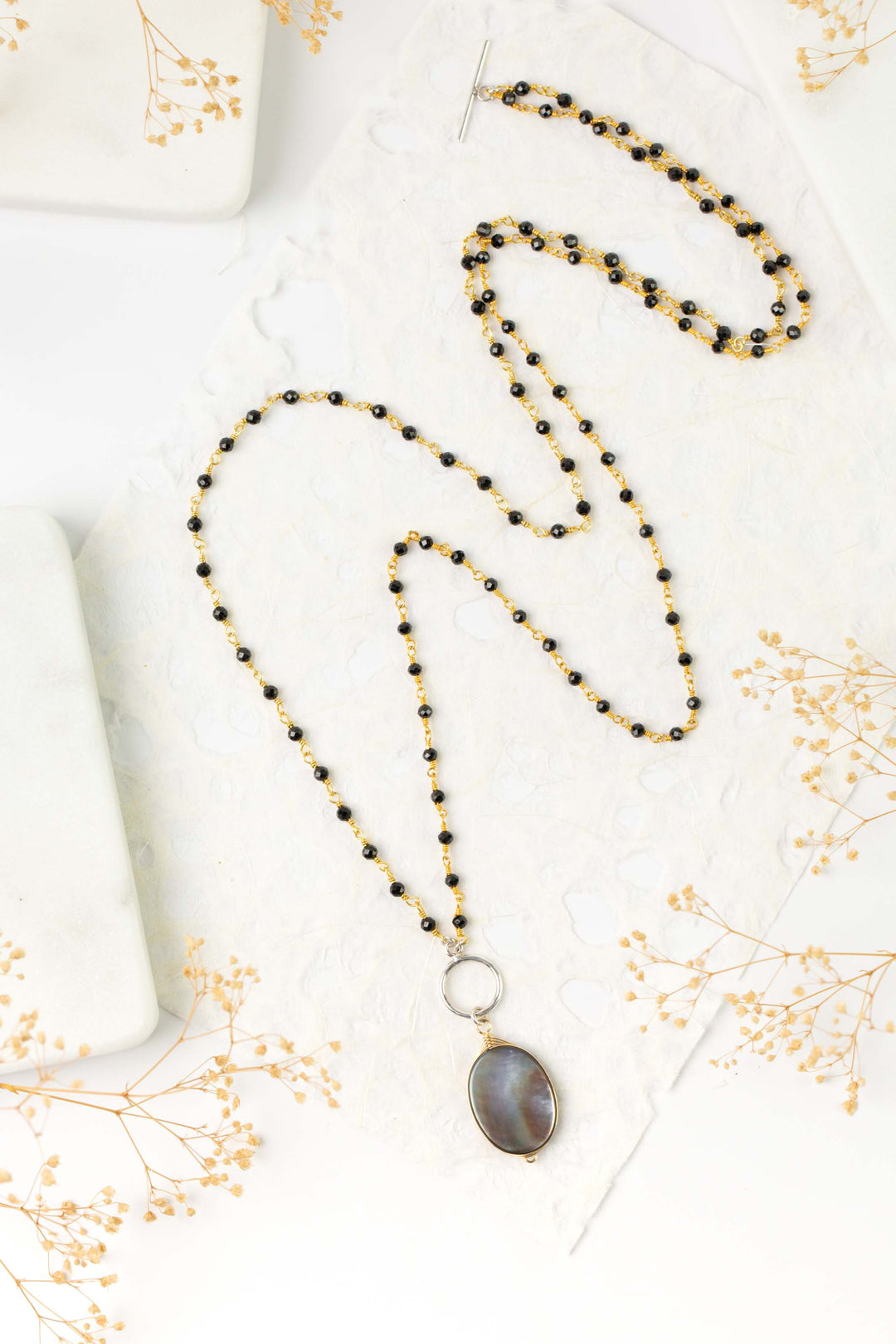 Nightfall 16 or 31" Hematite With Abalone Simple Necklace