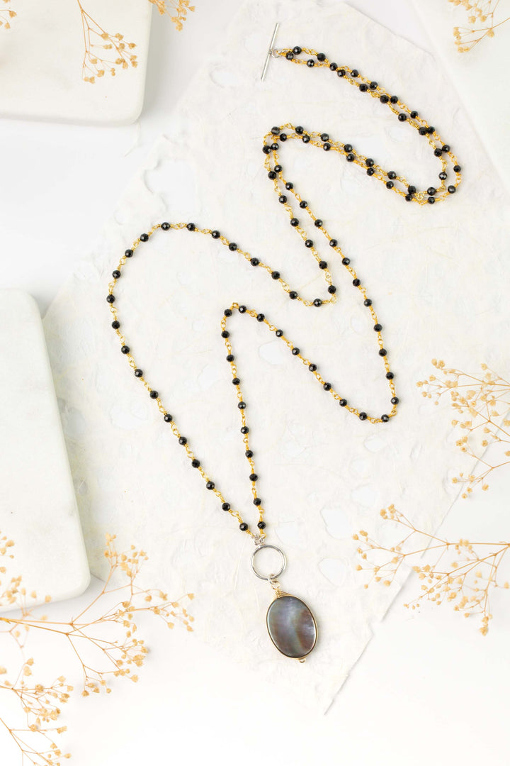Nightfall 16 or 31" Hematite With Abalone Simple Necklace
