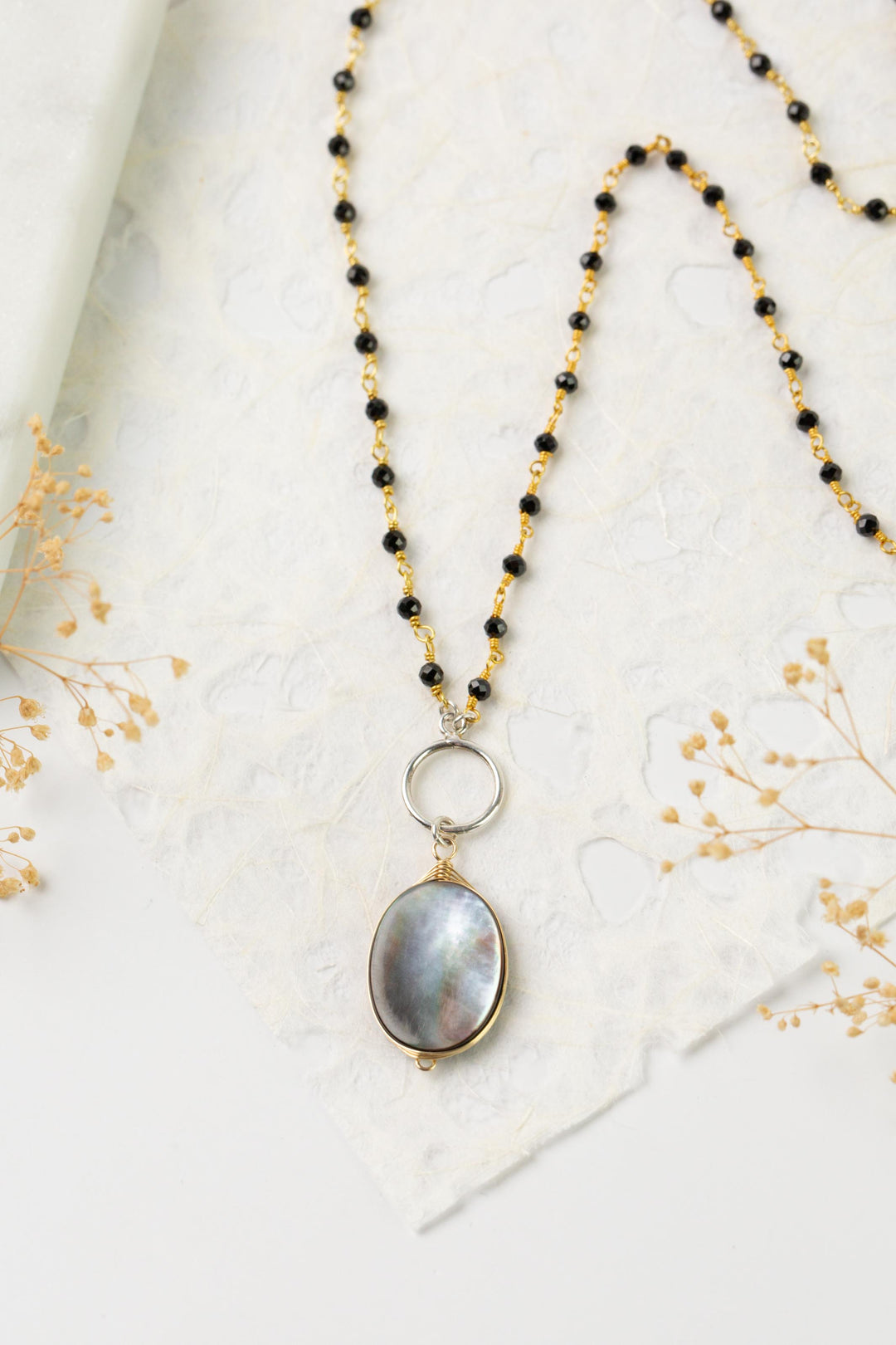Nightfall 16 or 31" Hematite With Abalone Simple Necklace