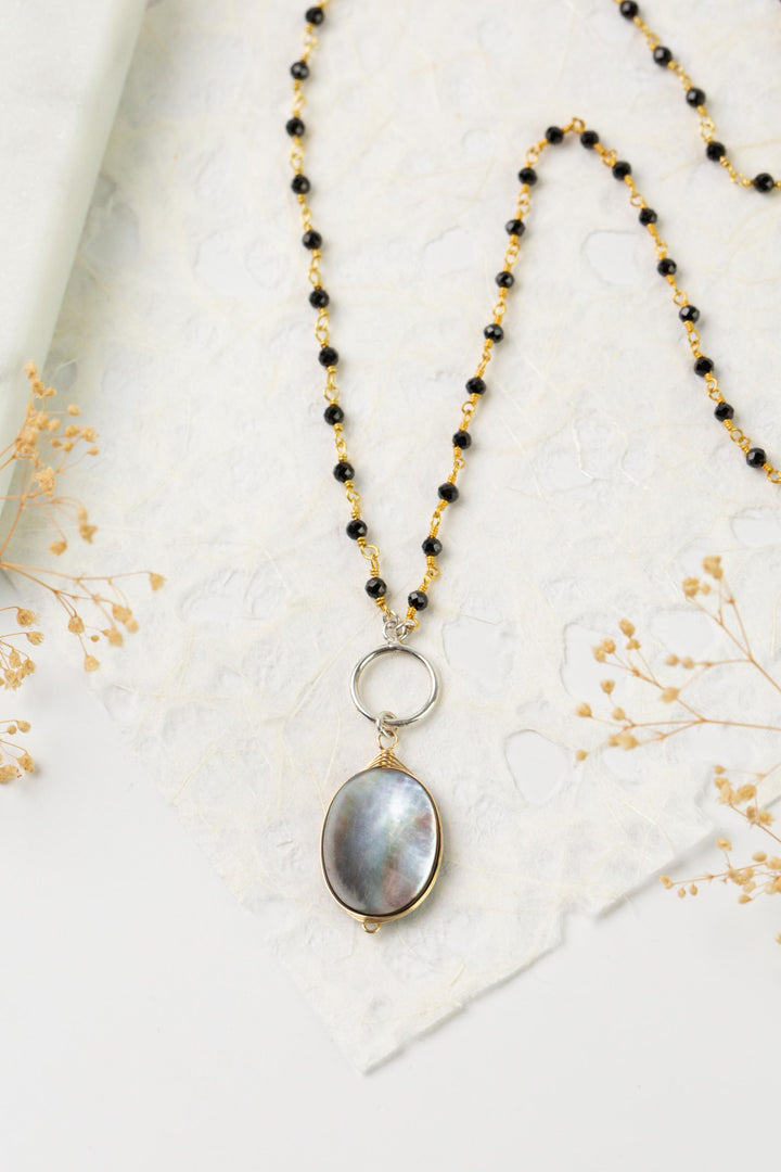 Nightfall 16 or 31" Hematite With Abalone Simple Necklace
