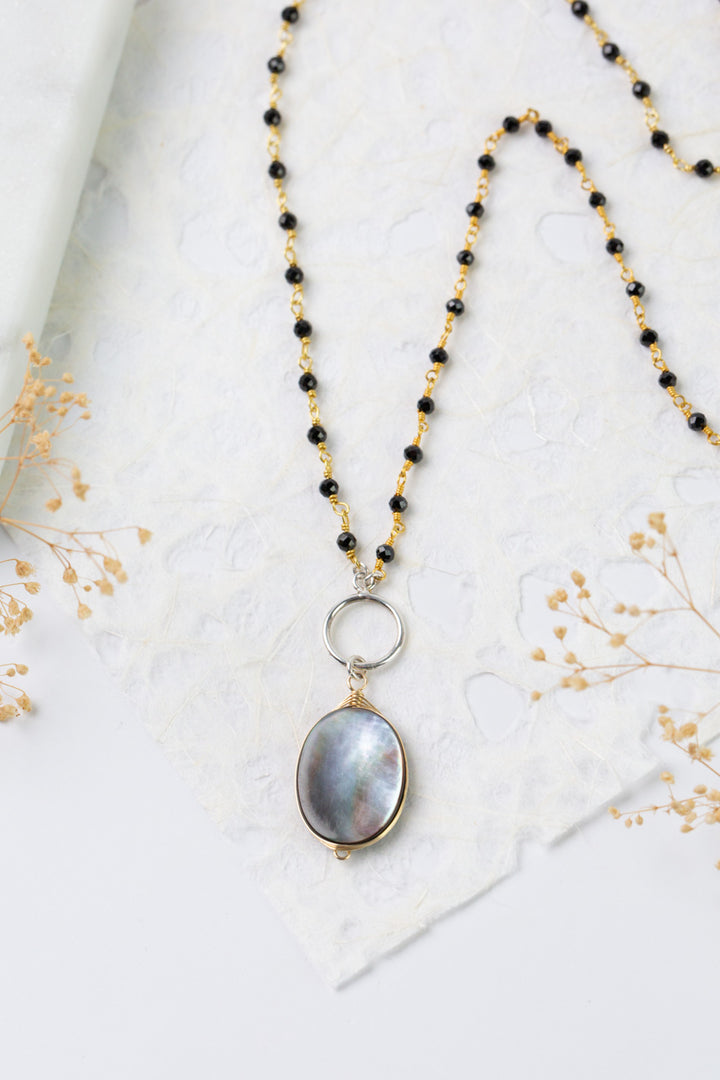 Nightfall 16 or 31" Hematite With Abalone Simple Necklace