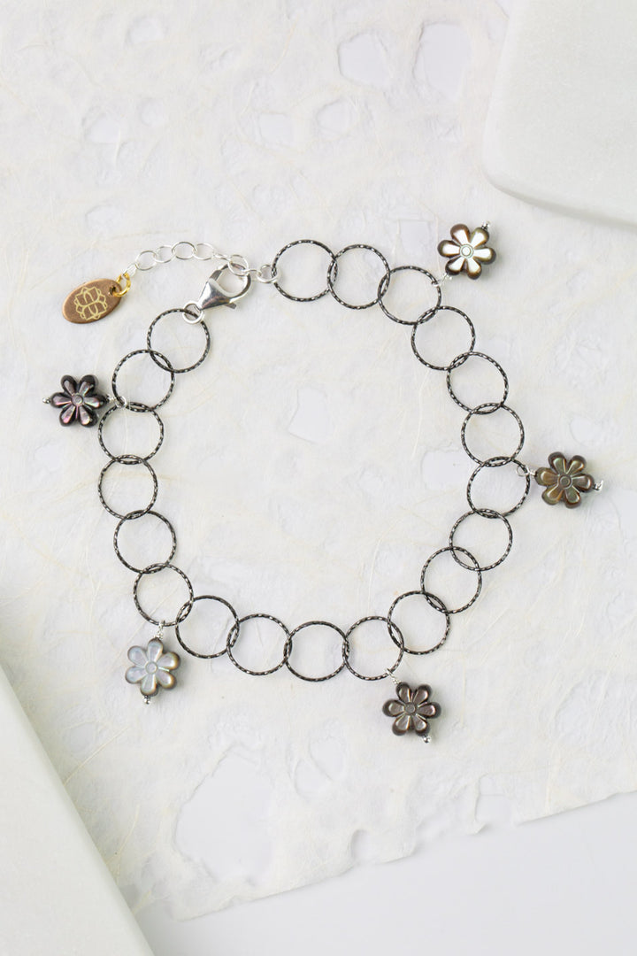Nightfall 7.5-8.5" Abalone Flower Dangles Simple Bracelet