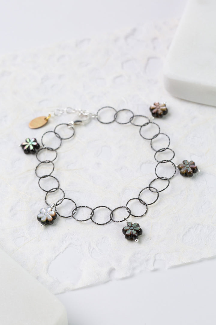 Nightfall 7.5-8.5" Abalone Flower Dangles Simple Bracelet