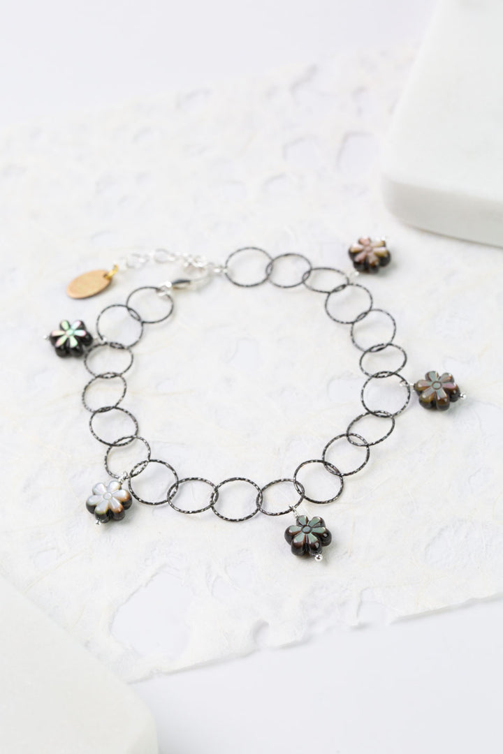 Nightfall 7.5-8.5" Abalone Flower Dangles Simple Bracelet