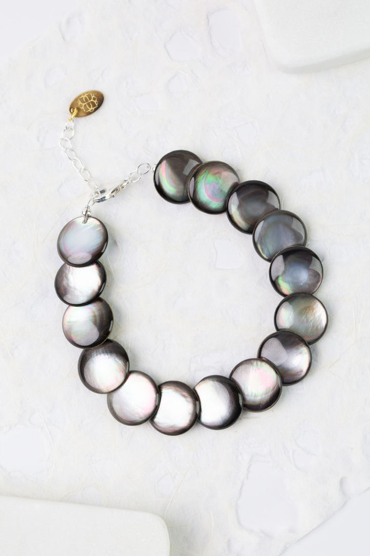 Nightfall 7.5-8.5" Black Lip Shell Circles Simple Bracelet