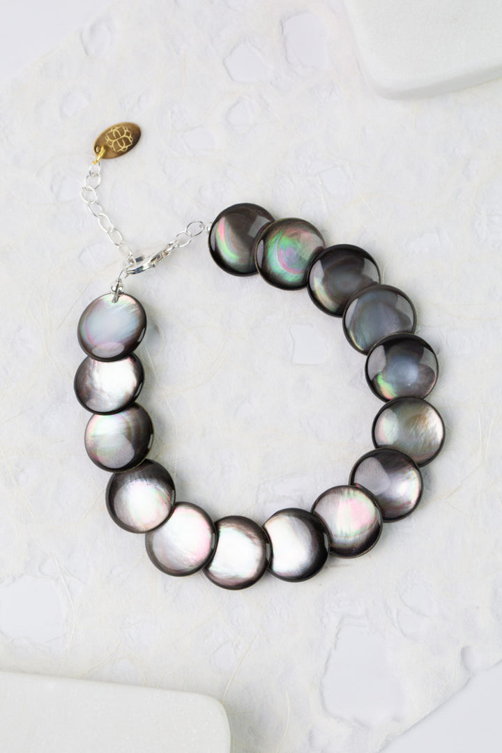 Nightfall 7.5-8.5" Black Lip Shell Circles Simple Bracelet