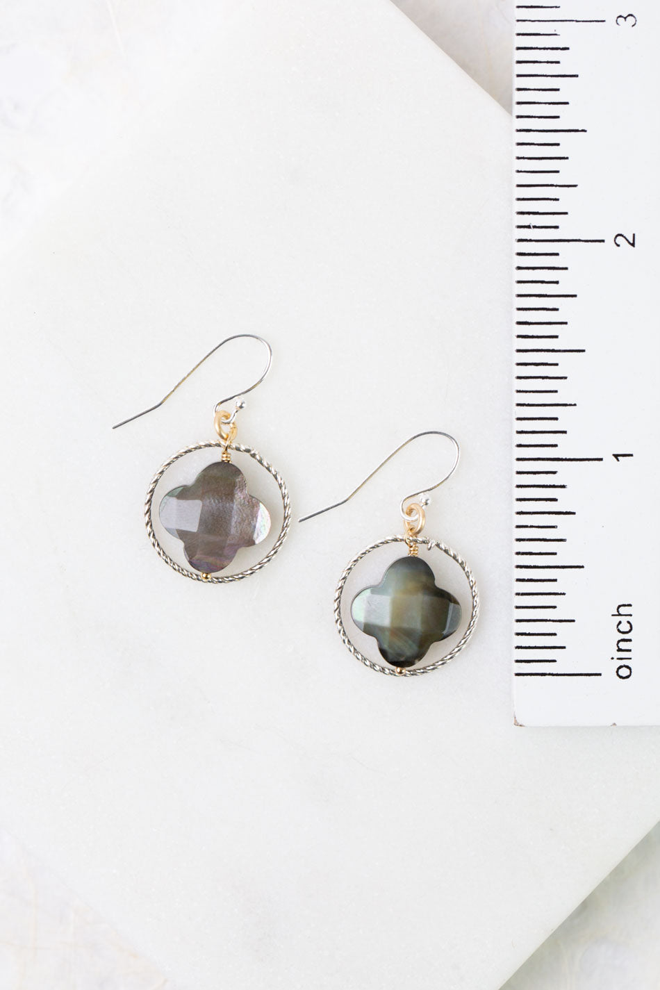 Nightfall Abalone Clover Dangle Earrings