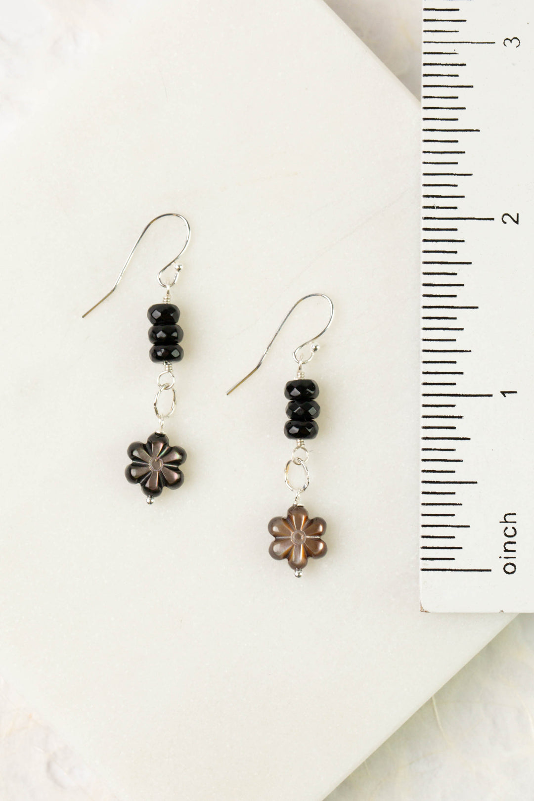 Nightfall Stacked Abalone Flower Dangle Earrings