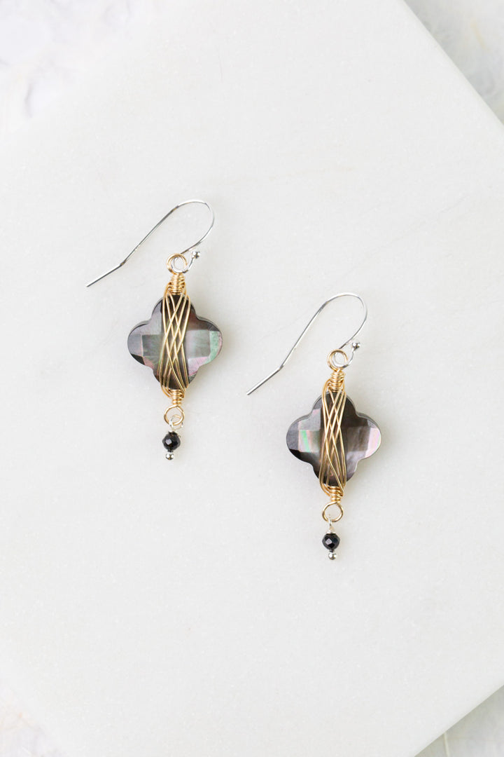 Nightfall Abalone Flower Wrap Herringbone Earrings