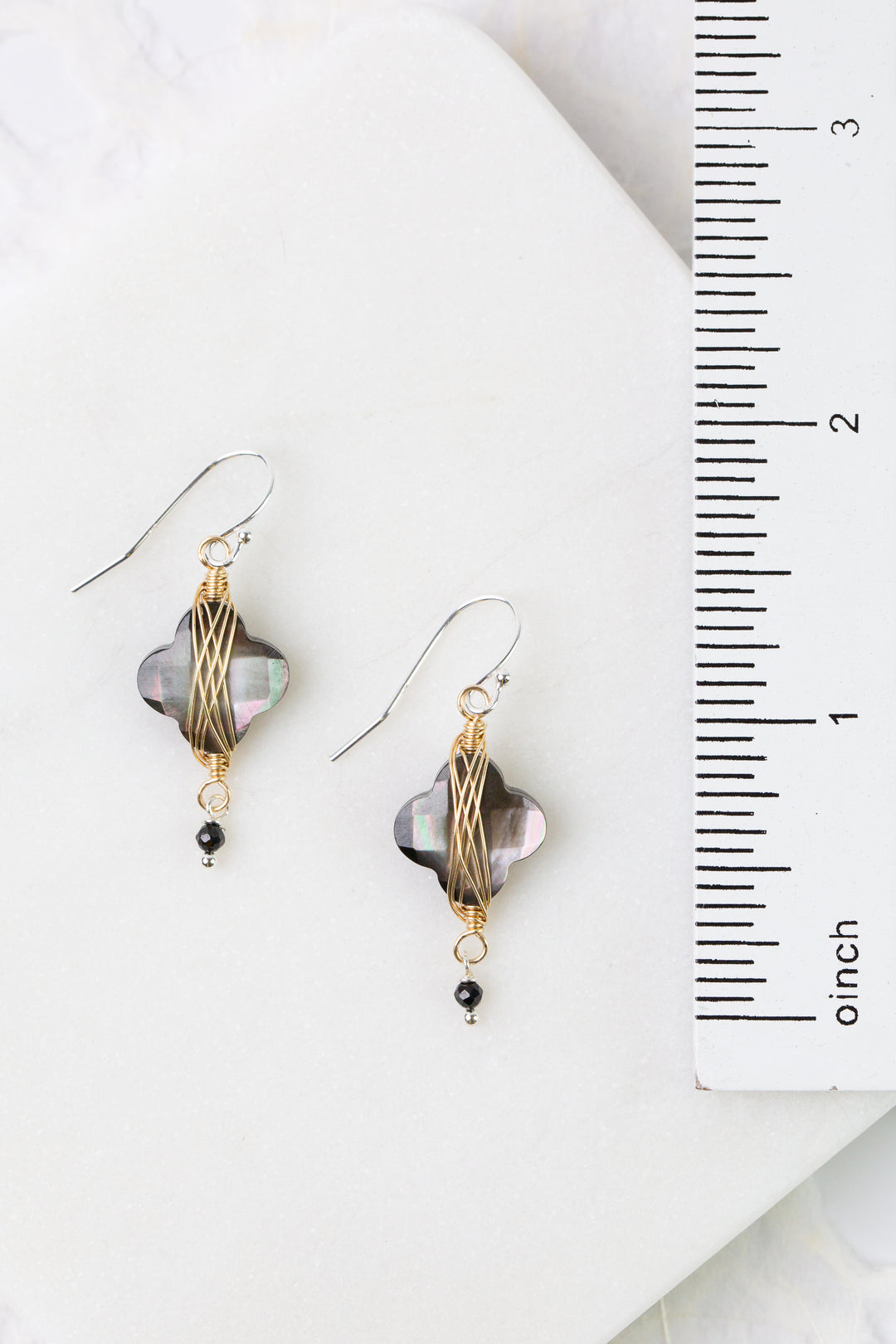 Nightfall Abalone Flower Wrap Herringbone Earrings
