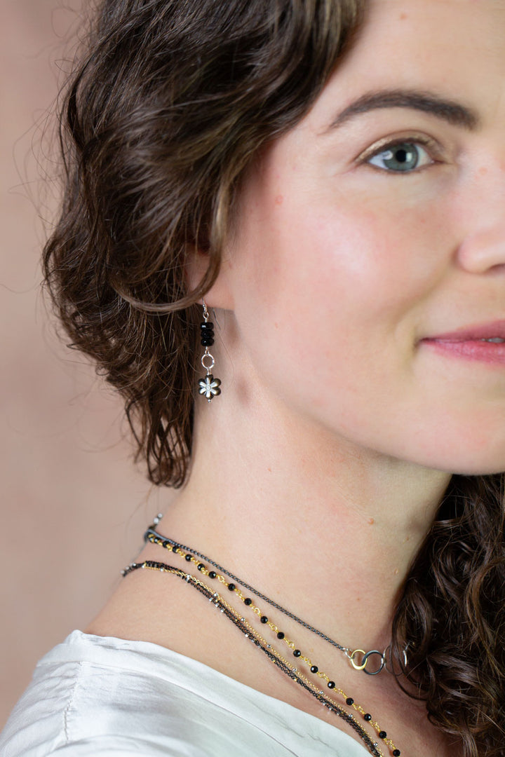 Nightfall Stacked Abalone Flower Dangle Earrings