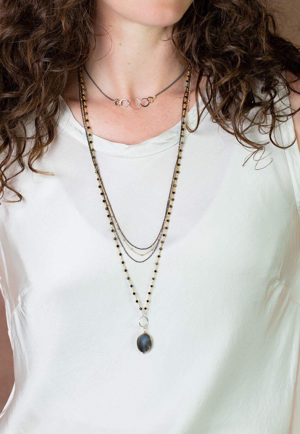 Nightfall 16 or 31" Hematite With Abalone Simple Necklace