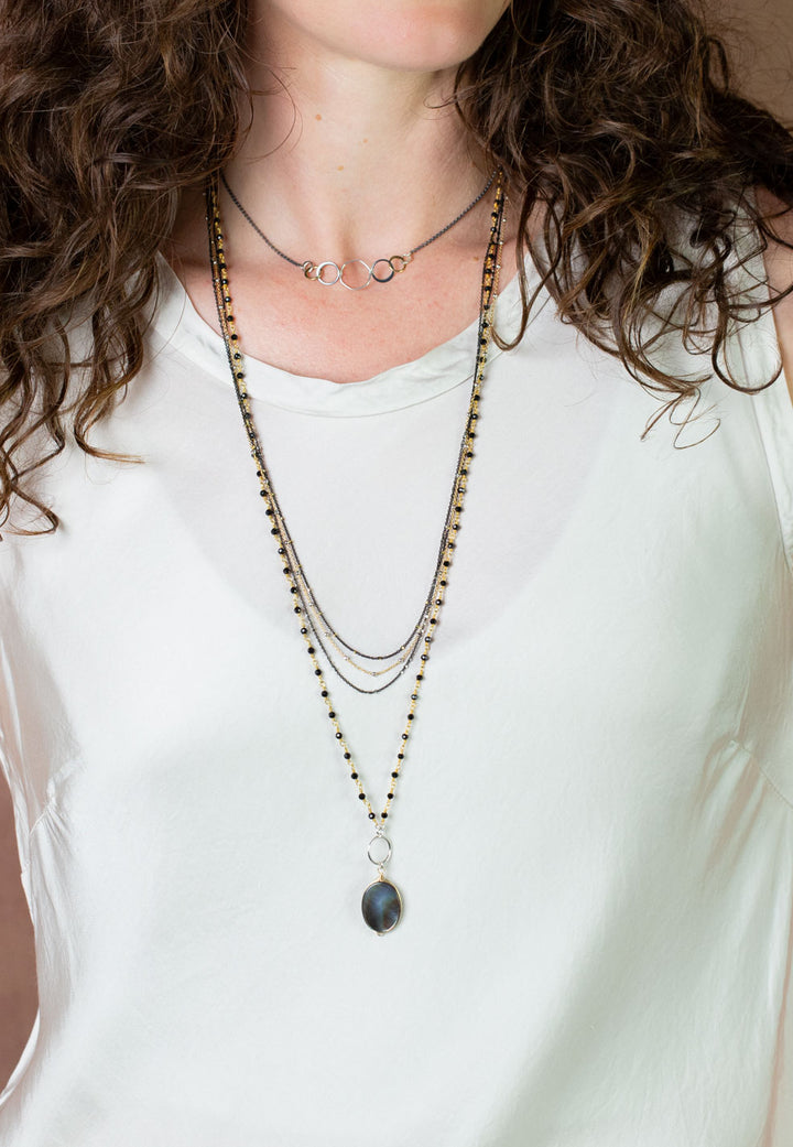 Nightfall 16 or 31" Hematite With Abalone Simple Necklace