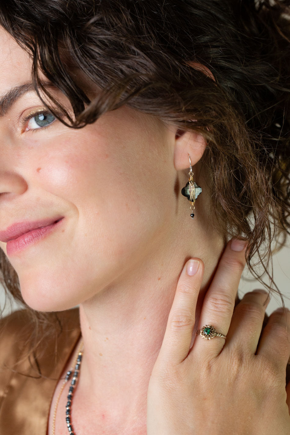 Nightfall Abalone Flower Wrap Herringbone Earrings