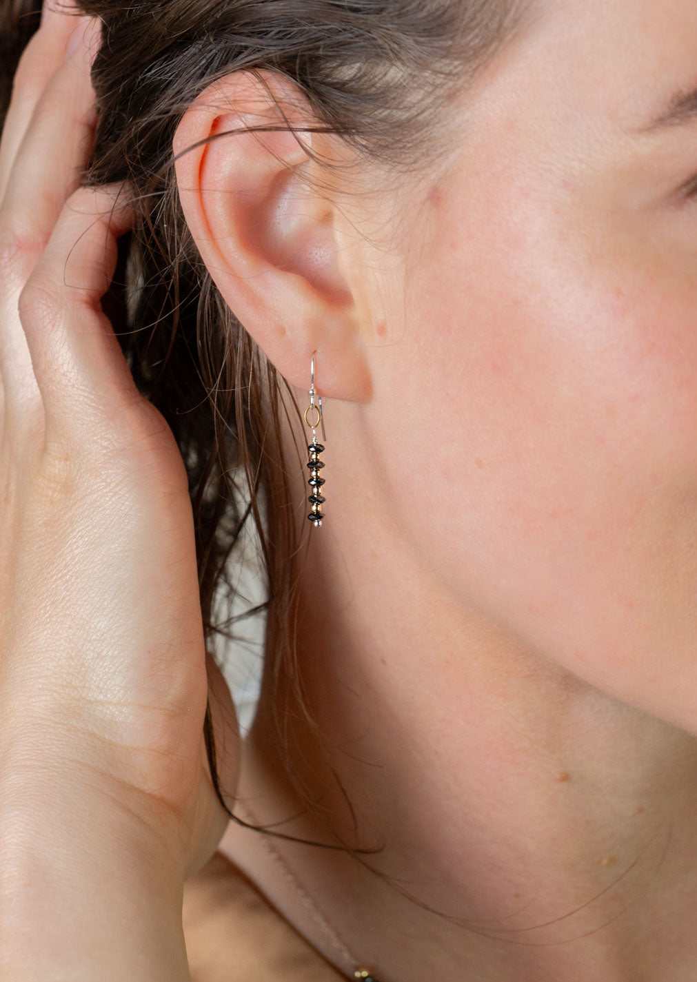 Nightfall Black Hematite Rondelle Simple Earrings