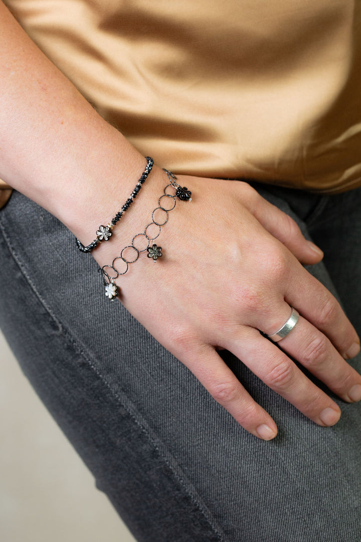 Nightfall 7.5-8.5" Abalone Flower Dangles Simple Bracelet