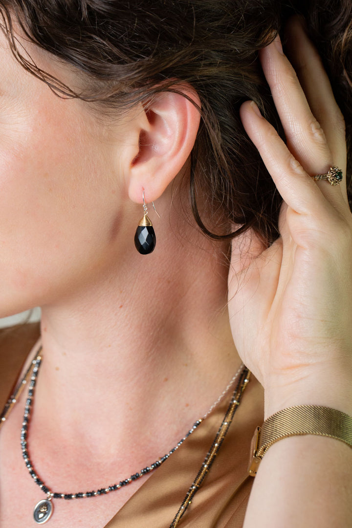 Nightfall Black Onyx Briolette Simple Earrings