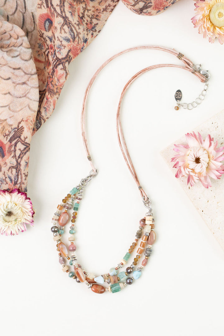 Namaste 21.5-23.5" Czech Glass, Jasper, Larimar Multistrand Necklace