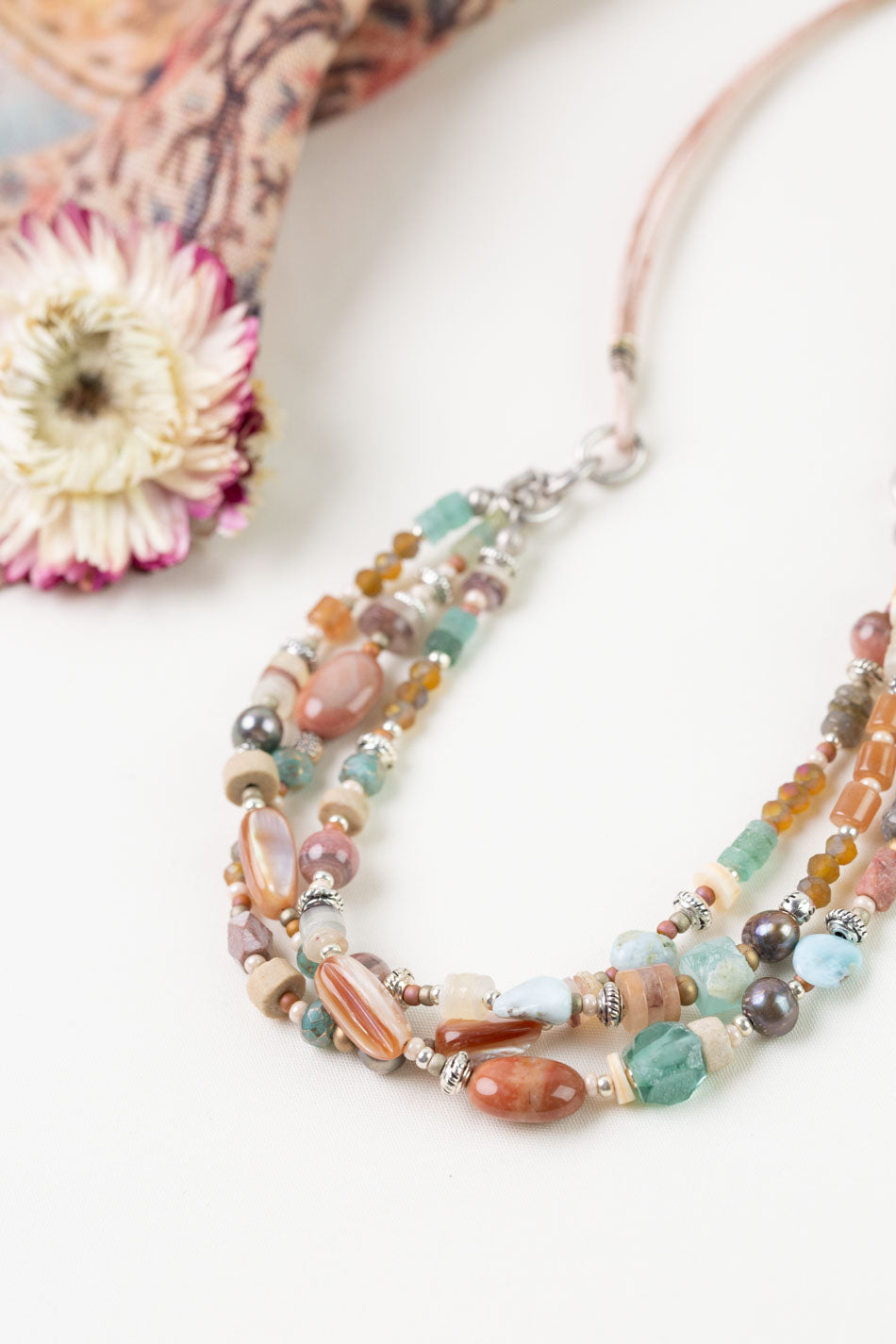 Namaste 21.5-23.5" Czech Glass, Jasper, Larimar Multistrand Necklace