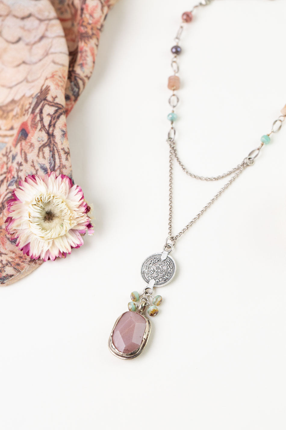 Namaste 23.5-25.5" Czech Glass, Jasper, Freshwater Pearl Statement Necklace